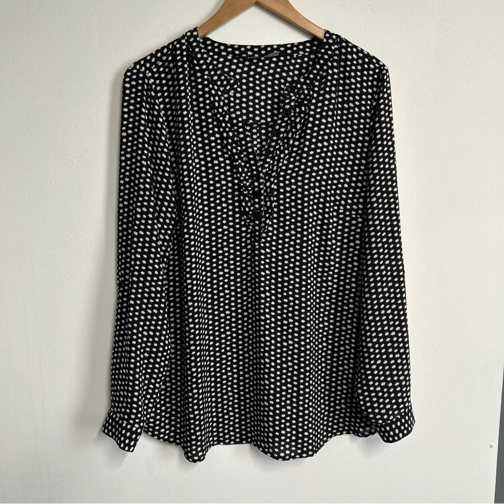 Zac & Rachel Women's XL Star All Over Print Blouse 1/4 Button Roll‎ Tab Altered
